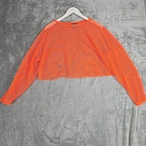 Riot Queen Unisex Mesh Long Sleeve Crop Top Shirt Orange Cybergoth Punk Festival